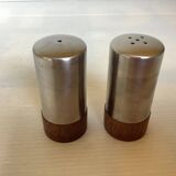 Salt and pepper set in teak and metal, Scandinavian style.