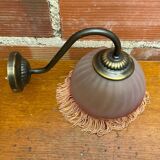 Antique Swan Neck Wall Lamp Gold Metal + Vintage Pink Glass Dome