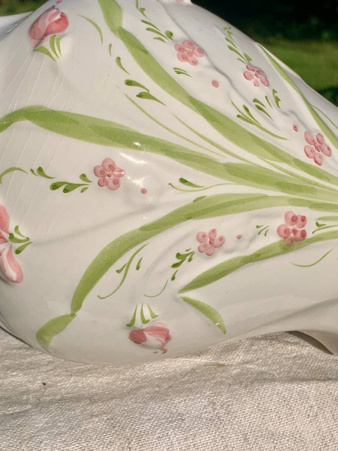 Vintage pink flower slip pitcher