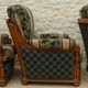 Three French-made cherry wood armchairs covered in velvet
