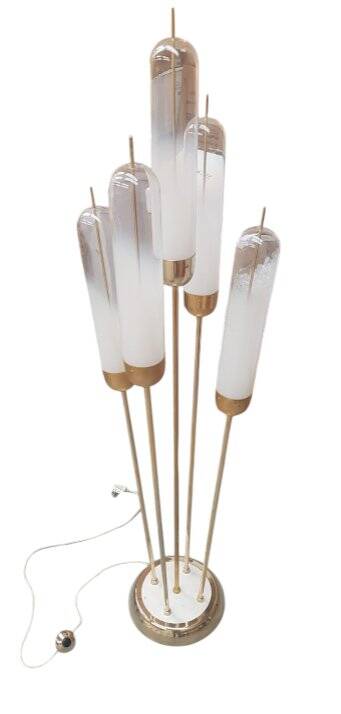 Lampadaire en verre de Murano de style Mid-Century Modern en laiton par Mazzega