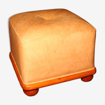 Pouf cube en peau marron clair