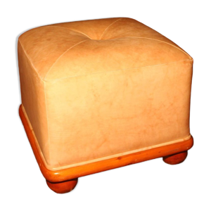 pouf cube en peau marron