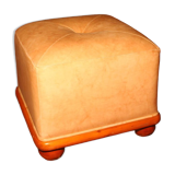 Cube pouf in light brown leather