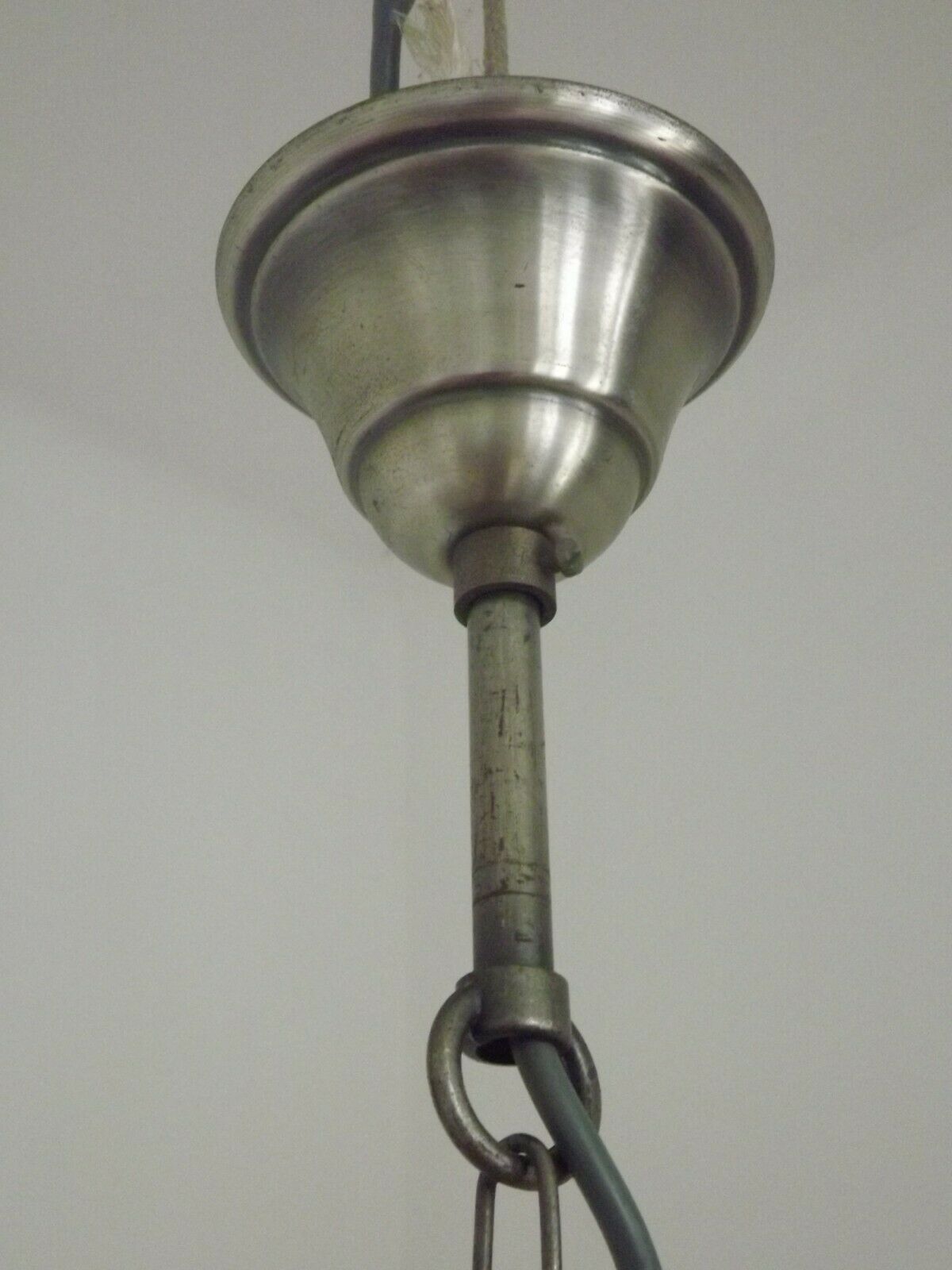 French brushed silver metal 3 light chandelier scroll leaf detail