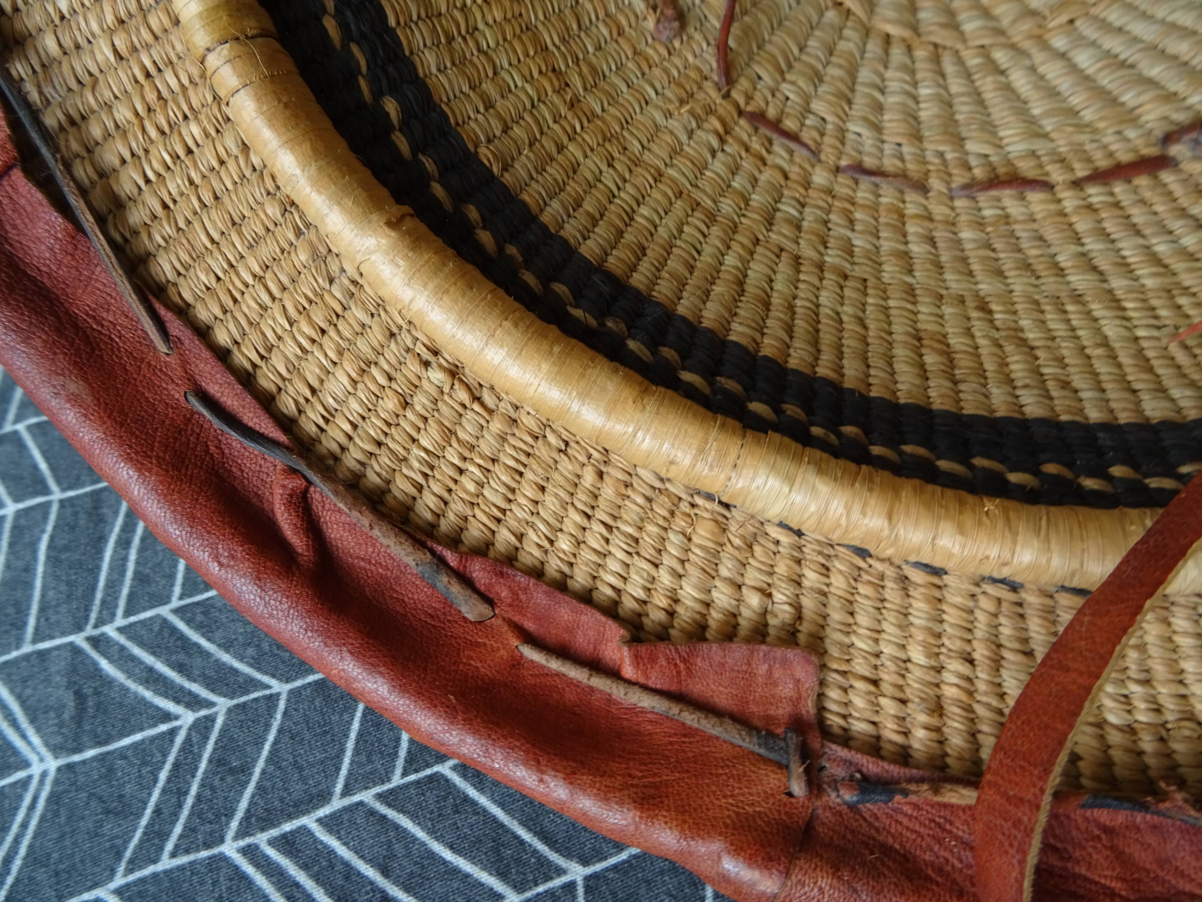 Berber hat ethnic art basketry and leather