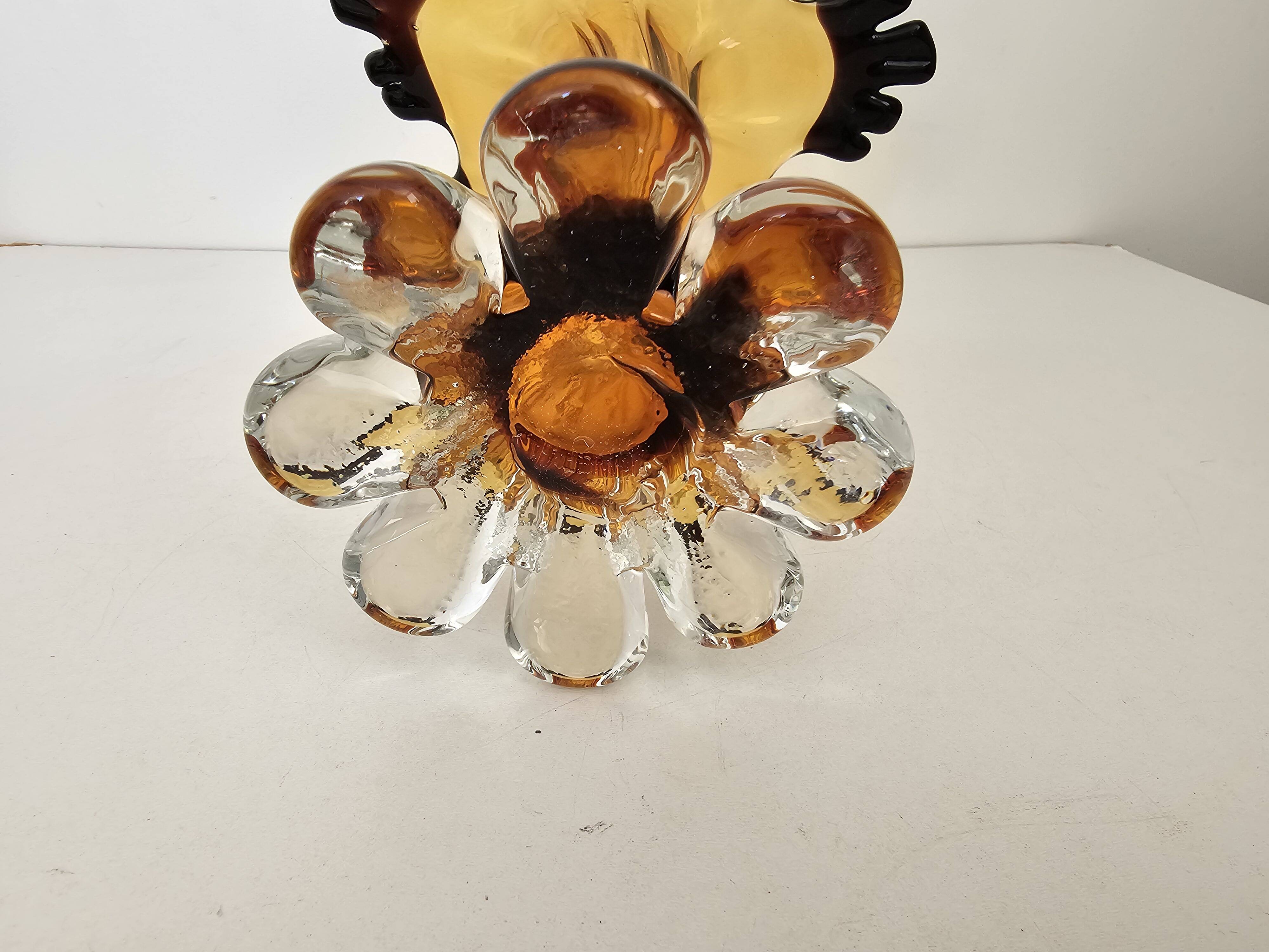 Large vintage amber glass art vase - Height 32cm