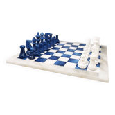 Vintage 1970s Italian Volterra Alabaster Chess Set - Cobalt Blue & White