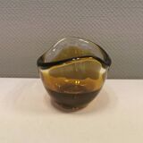 Glass vase in multiple layers of glass, in translucent, amber, yellow colours and shades.