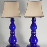 Baluster-shaped Cobalt Blue Glass Table Lamps, Rosdala Glassworks 1960, Set of 2
