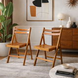 Vintage 1960s folding chairs in beech - set of 2 pieces.