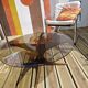 Vintage coffee table from the 60s and 70s by Hugues POIGNANT, smoked glass & teak.