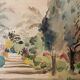 Watercolor on paper by Bernadette Sers Allée de Cyprès 20th century
