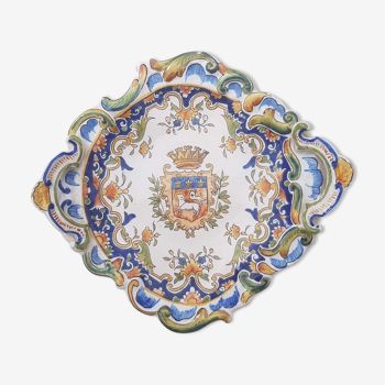 Plate with handles in faience of rouen