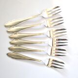 6 fourchettes à dessert modernistes en métal argenté chantourné DEETJEN