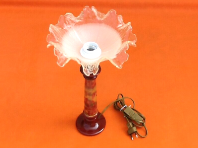 Lamp in marbled ceramic and polylobe glass lampshade