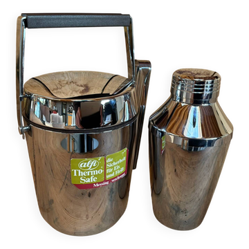 Vintage Alfi shaker set and insulated chrome ice bucket.