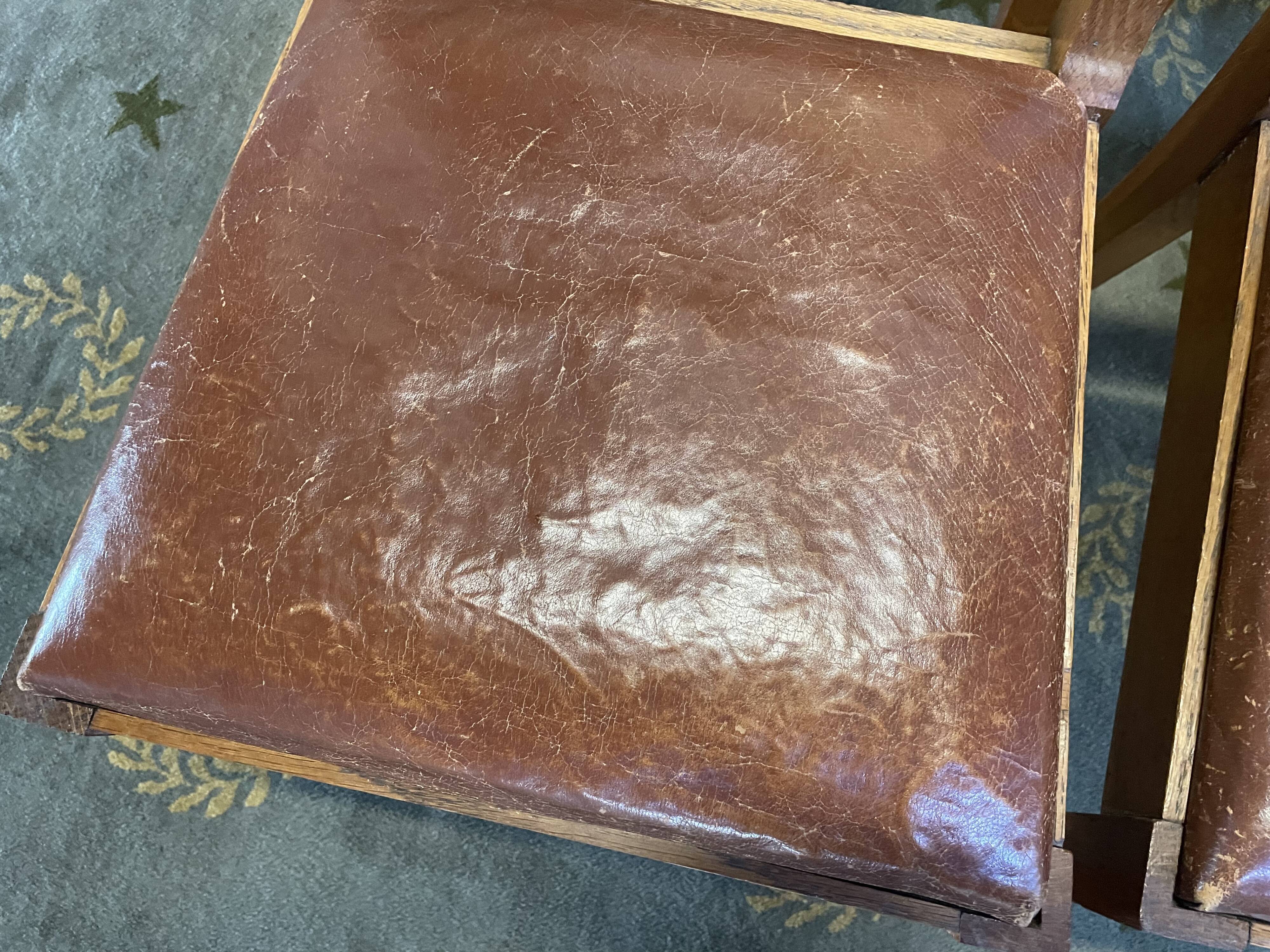 Suite of 6 oak and leather chairs 1950