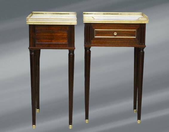 Pair of Louis XVI Style Nightstands with White Carrara Marble