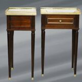 Pair of Louis XVI Style Nightstands with White Carrara Marble