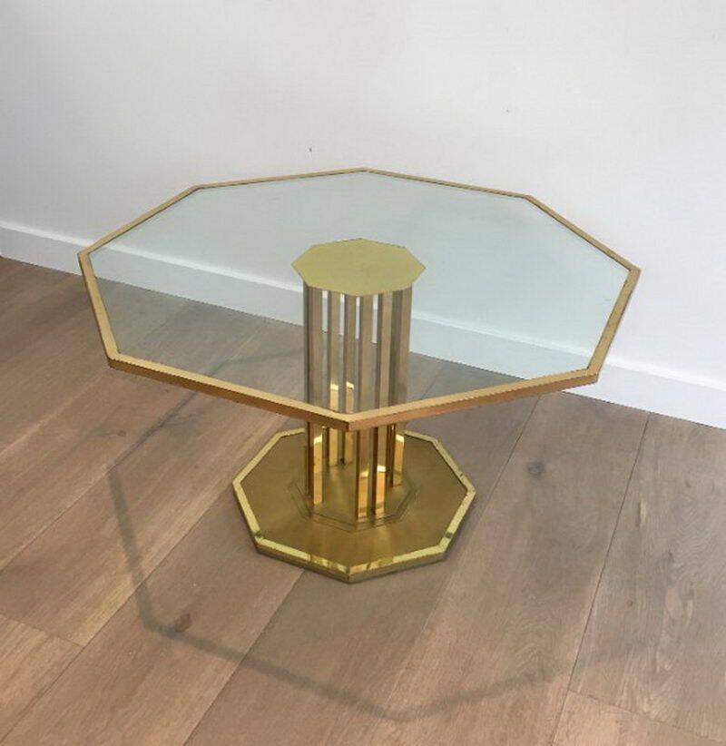 Designer coffee table in brass and glass