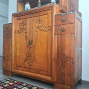 Buffet art déco plateaux marbre, meuble vaisselier ancien, vitrine