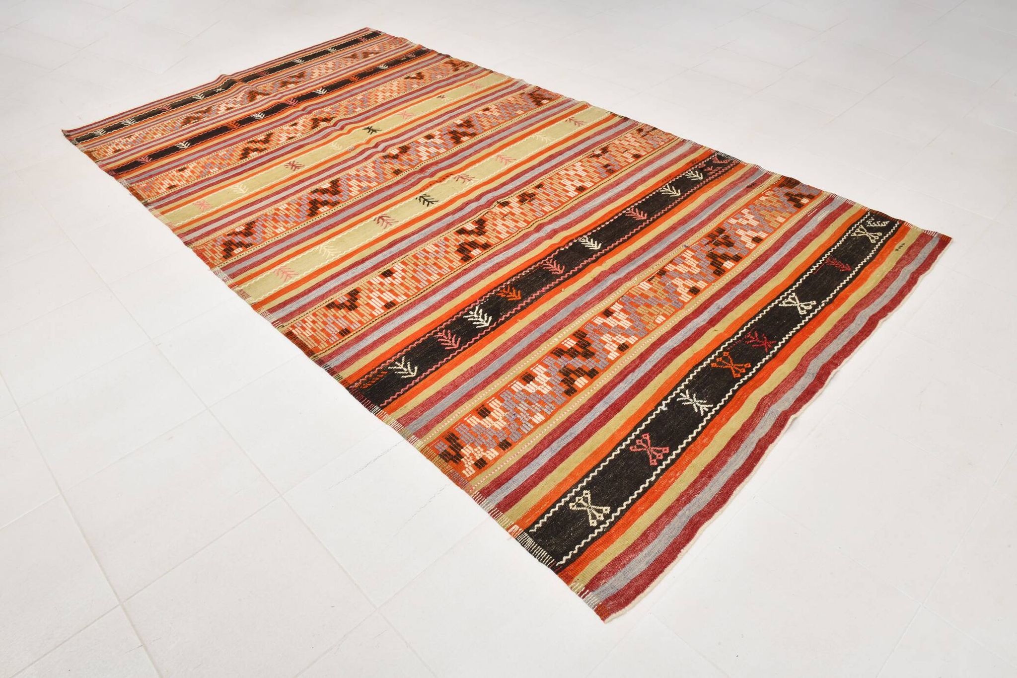 6x12 Soft Orange & Red Turkish Kilim Rug, 180x340Cm