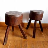 Pair of Brutalist wooden stools, circa 1960