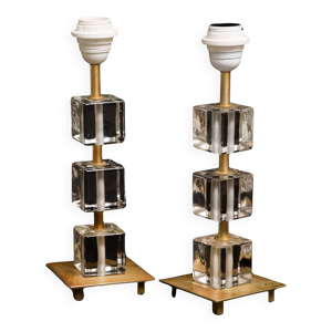 lampes en verre et laiton, - 1960