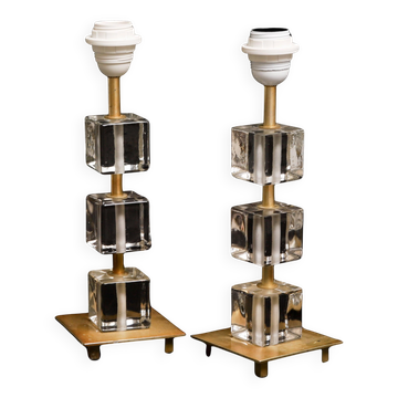 Glass and brass lamps, a pair by Malmö Metalurufabrik AB Sweden 1960.