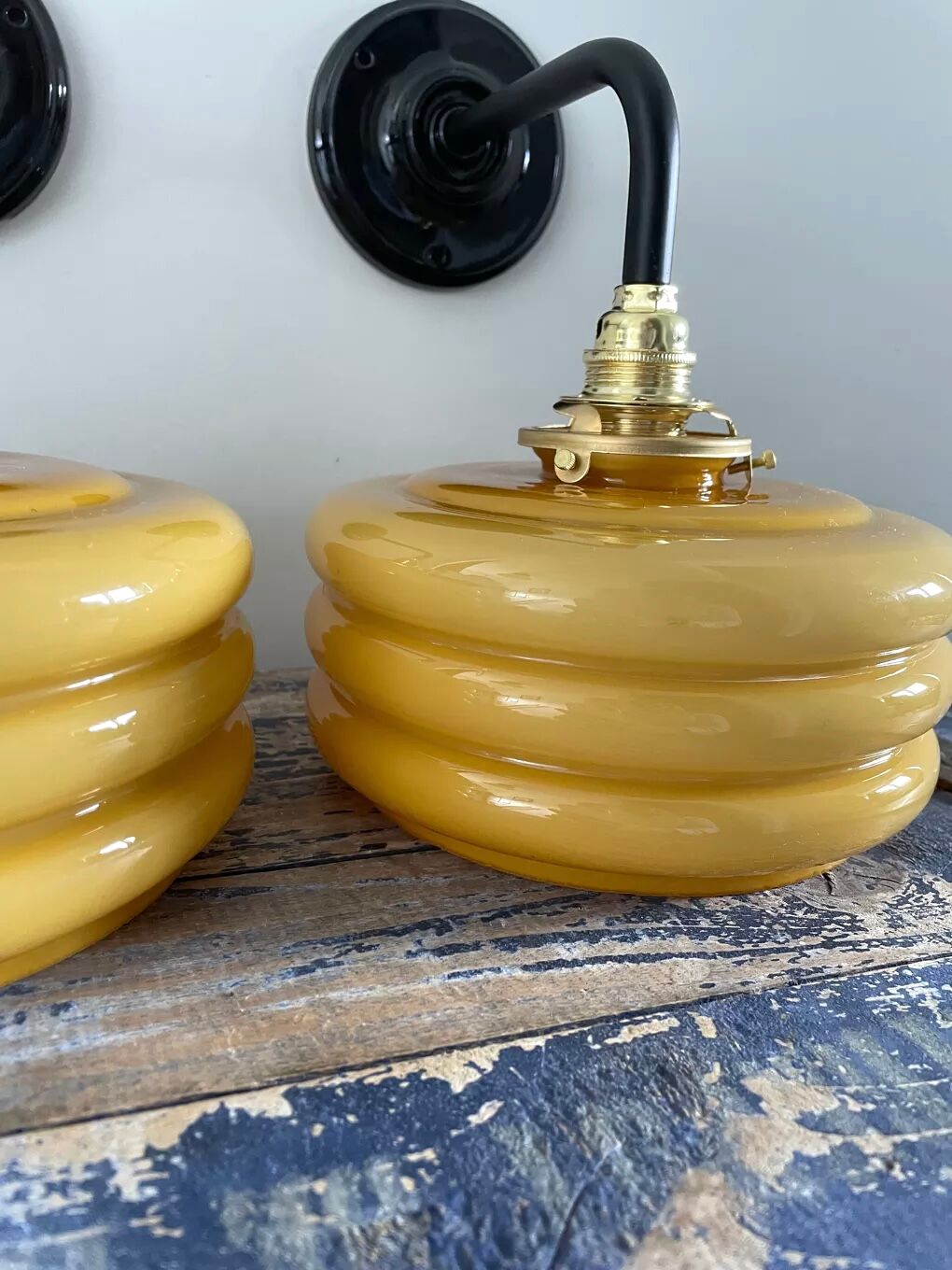 Pair of art deco opaline wall lights
