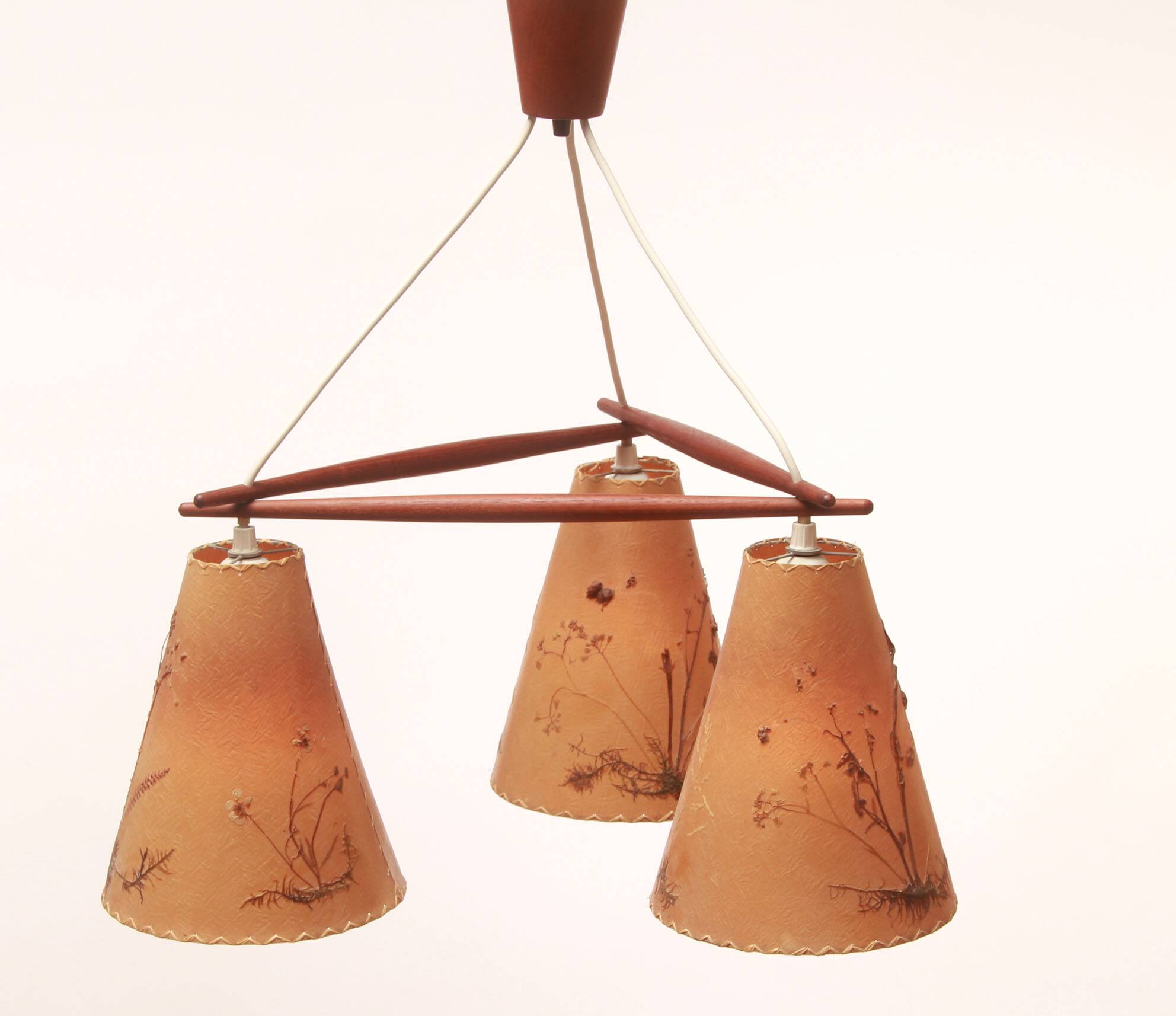 1950s ceiling lamp triangle in teak