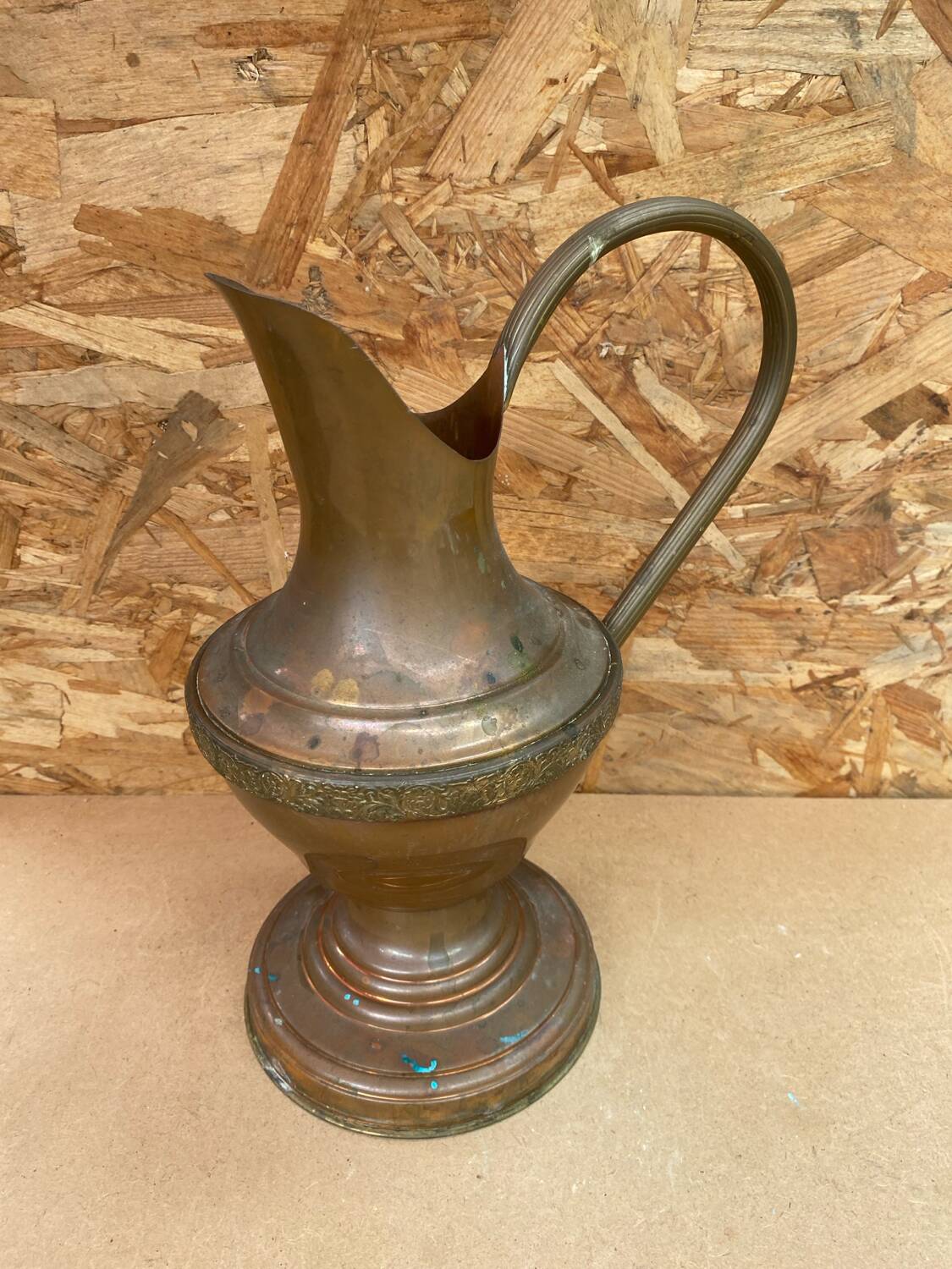 Antique gaor villedieu copper pitcher & brass handle vintage