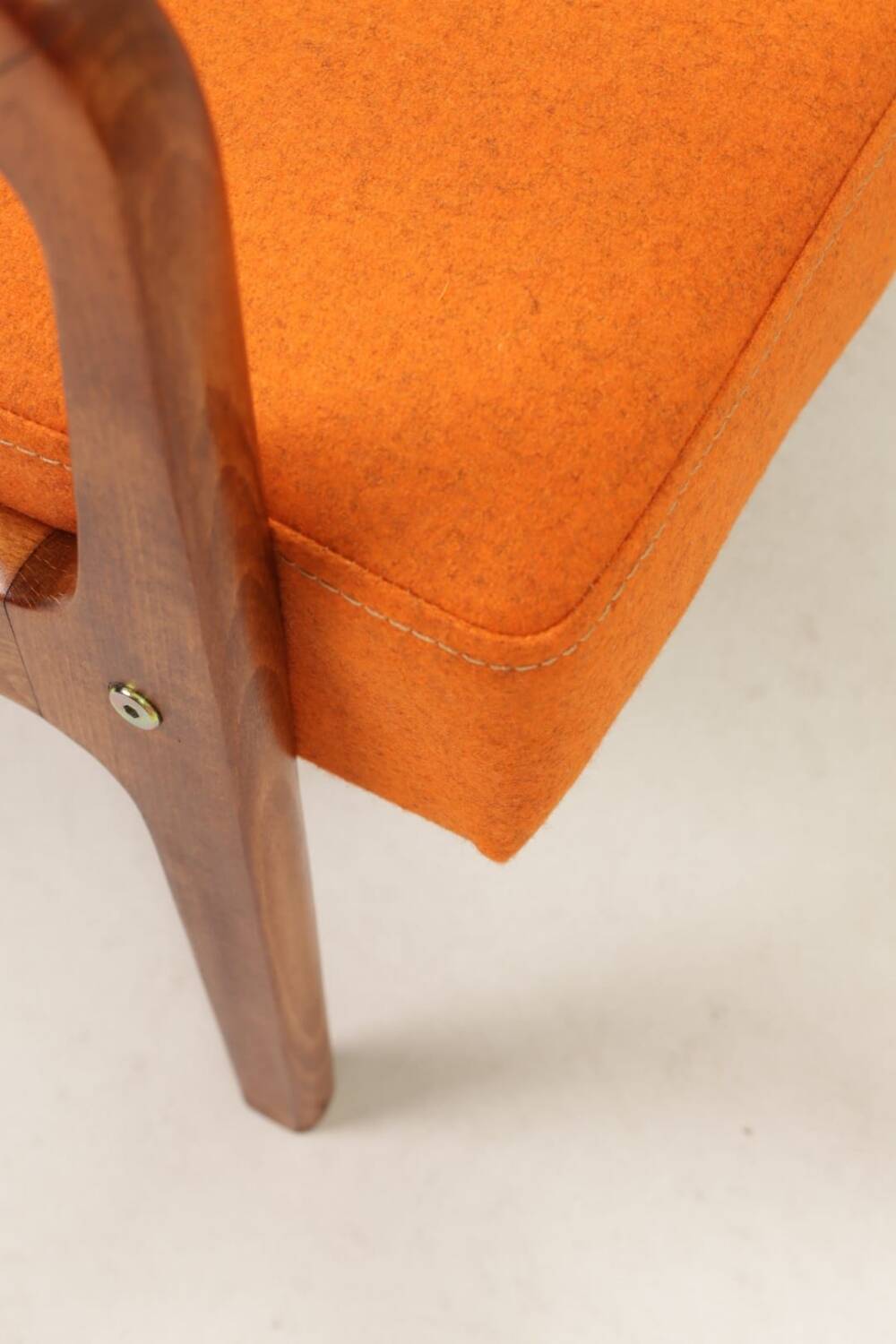Vintage Orange Armchair Wool Upholstery Walnut Color Wood