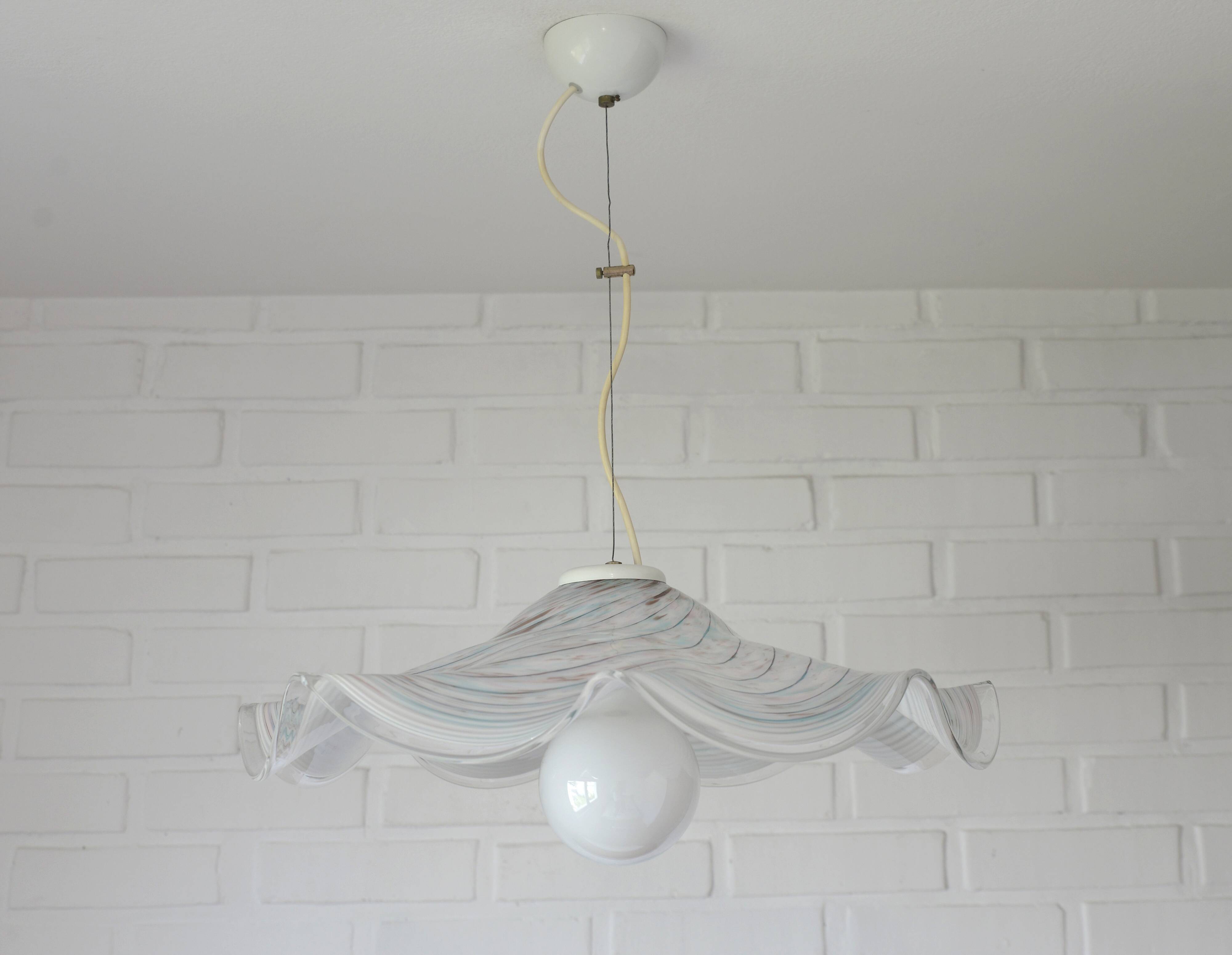 Vintage Murano lamp / swirl glass chandelier / unique hanging lamp 1980's