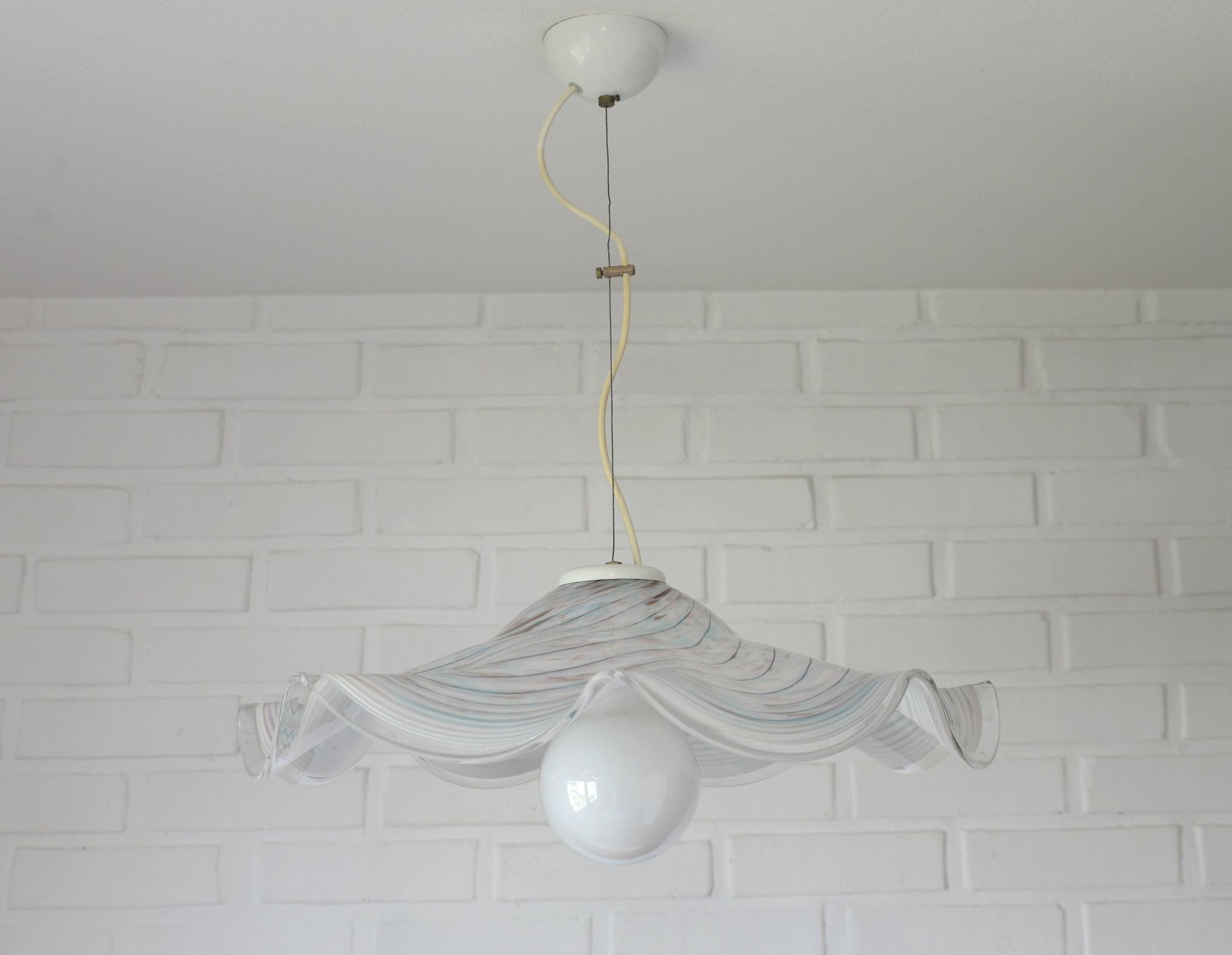 Vintage Murano lamp / swirl glass chandelier / unique hanging lamp 1980's