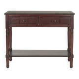 Dark Cherry 2-Drawer Console Table, Transitional Solid Pine Wood