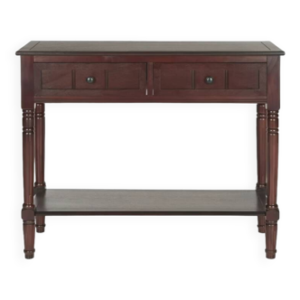 Dark Cherry 2-Drawer Console Table, Transitional Solid Pine Wood