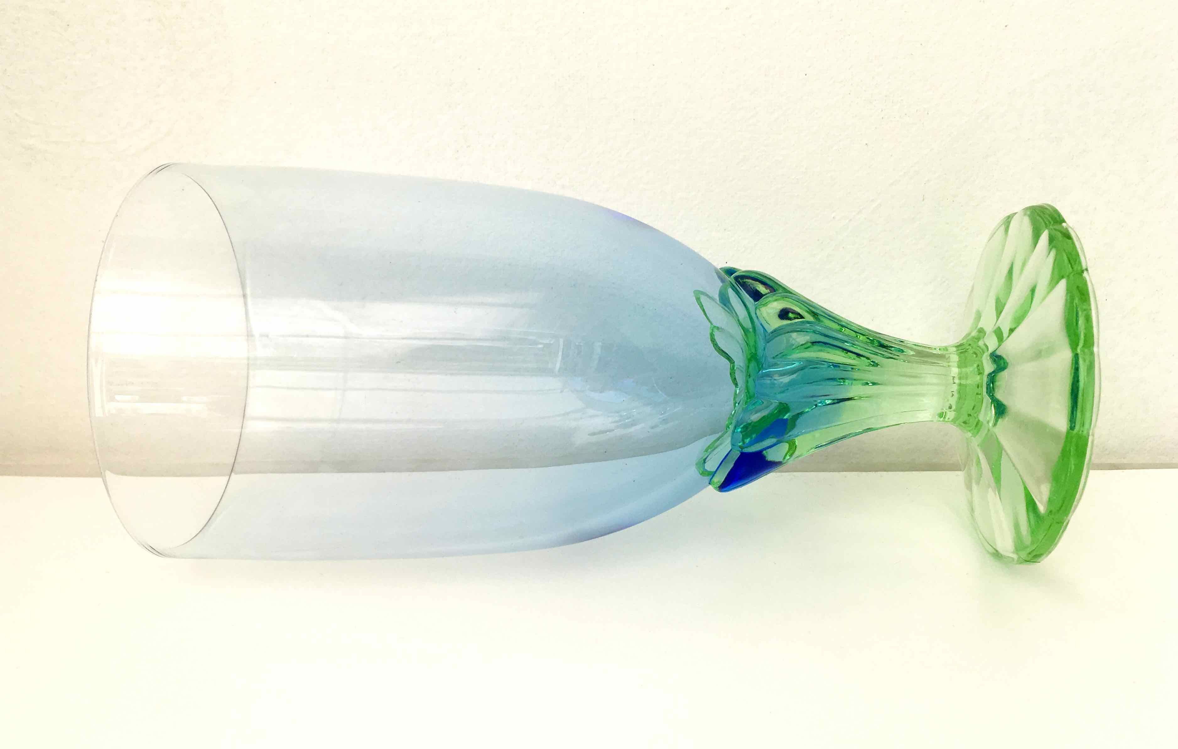 Blue green blown glass vase
