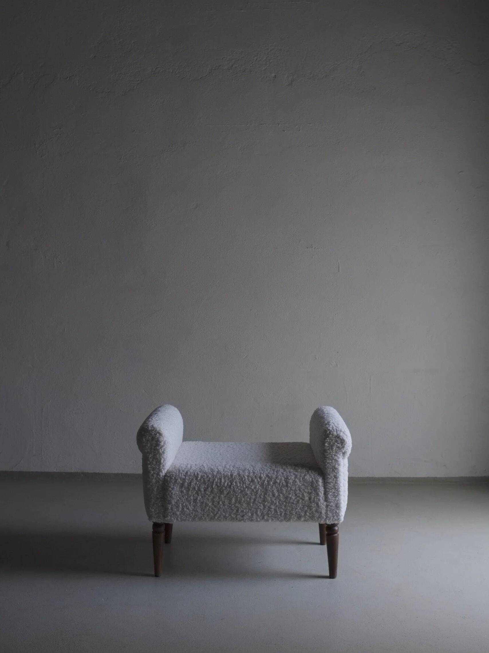 White faux shearling ottoman | 1960s