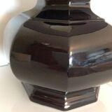 Octagonal black ceramic lamp and gold lampshade / vintage 70s