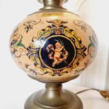 Electrified oil lamp in bronze and hand-painted Gien earthenware