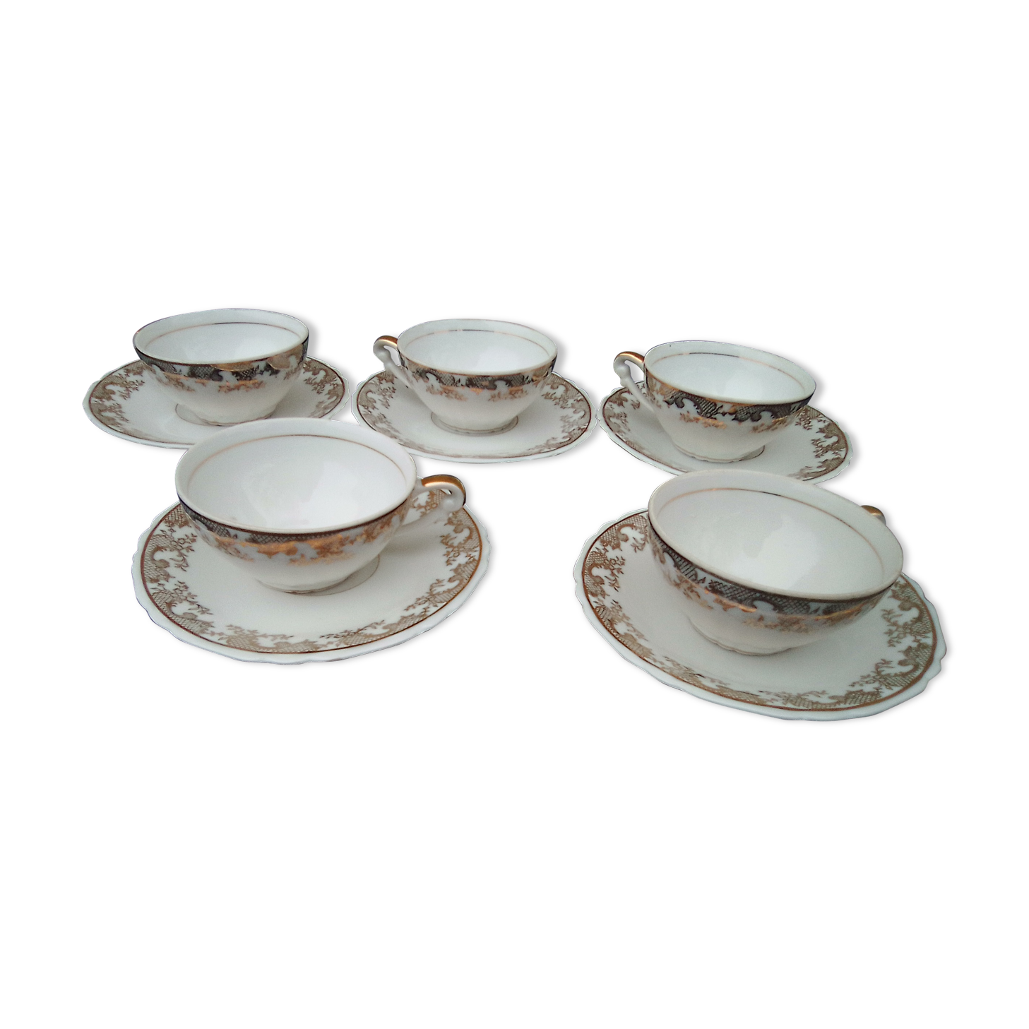 5 coffee cups with porcelain saucer Limoges enamels