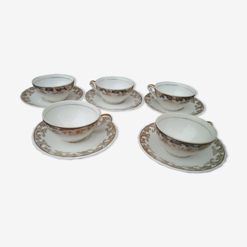 5 coffee cups with porcelain saucer Limoges enamels