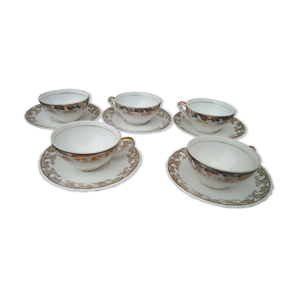 5 coffee cups with porcelain saucer Limoges enamels