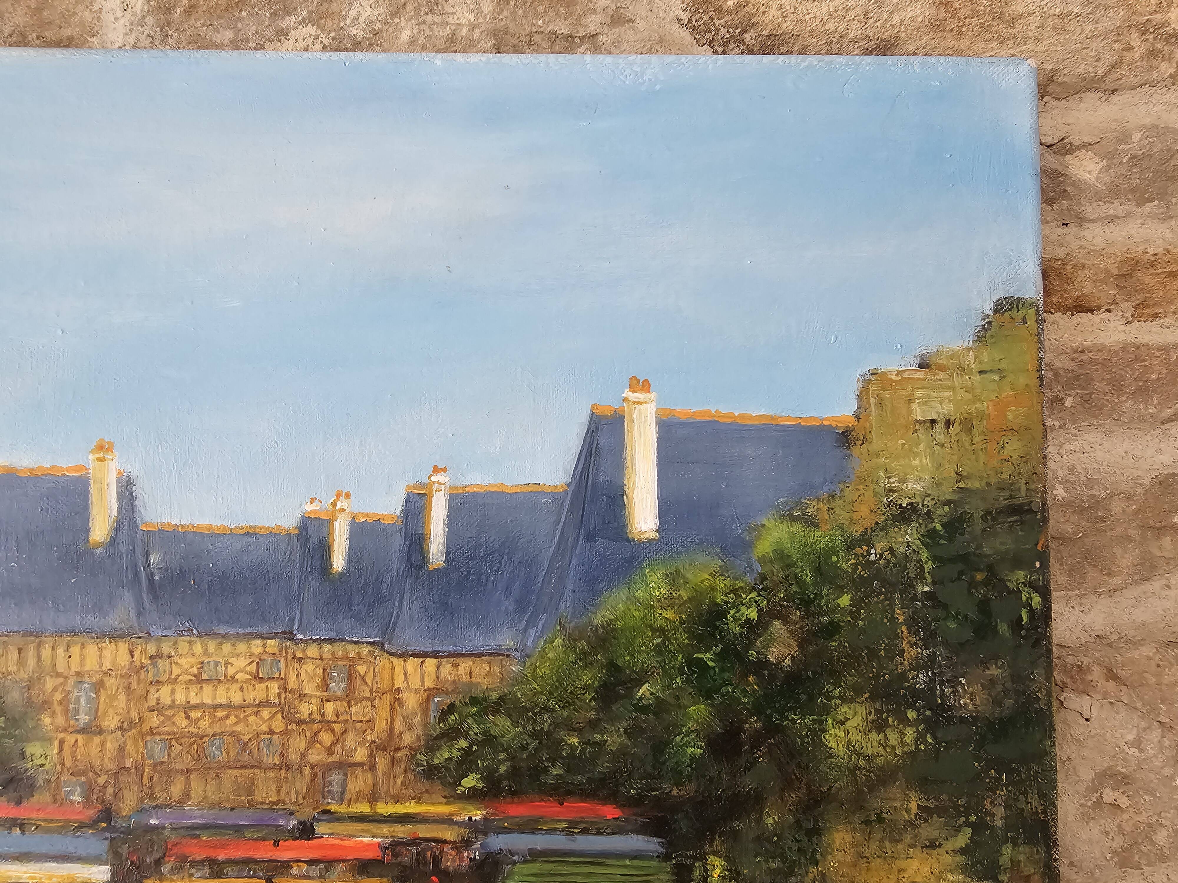 Tableau Huile sur Toile - Paysage marché Breton Signé Chateaugiron