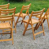 Set of 6 folding chairs in solid beech from the 70s