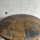 1970s Brutalist Round Coffee Table – Grey Slate Top with Copper-Tone Wrought Iron Frame