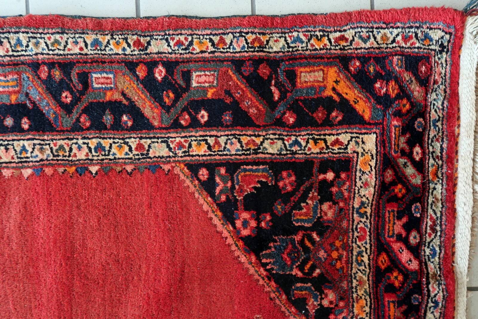 Tapis persan Hamadan vintage fait main, 136 cm x 210 cm, années 1960