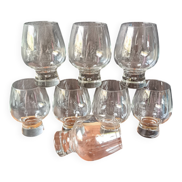 8 verres modèle "Fjord" de Durobor pied épais avec bulle vintage Belge